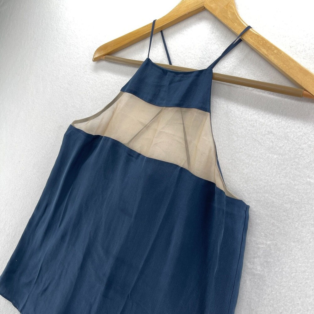 Cami NYC The High Top Cami Tank Top Size M Navy Blue Silk Cross Back Sheer Panel - Picture 3 of 8